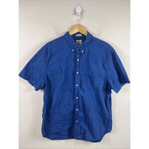 J Crew Shirt Mens Relaxed Fit Seersucker Organic Cotton Blue Sz XL Short Sleeve